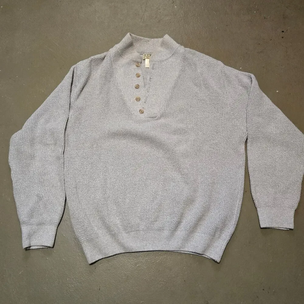 Vintage L.L.Bean Rib Knit Long Sleeve Henley Sweatshirt‎ Men's Size Large